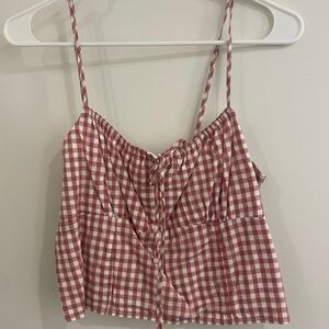 Abercrombie & Fitch Pink and White Gingham Tie-Front Camisole